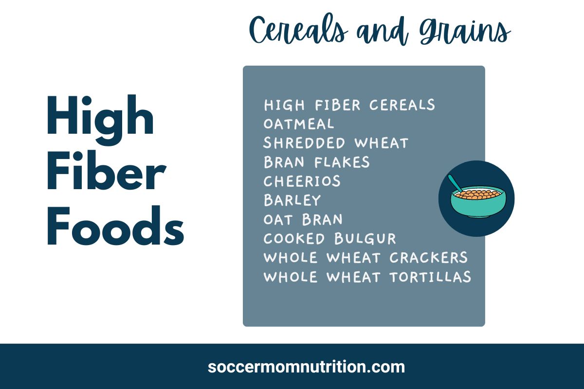 high fiber foods printable list -cereals and grains