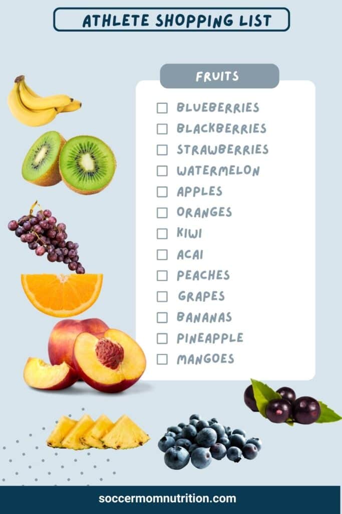 Grocery List for Athletes, list of fruits with pictures